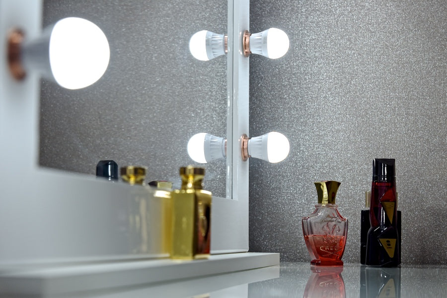 White & Rose Gold Hollywood Mirror With Stand